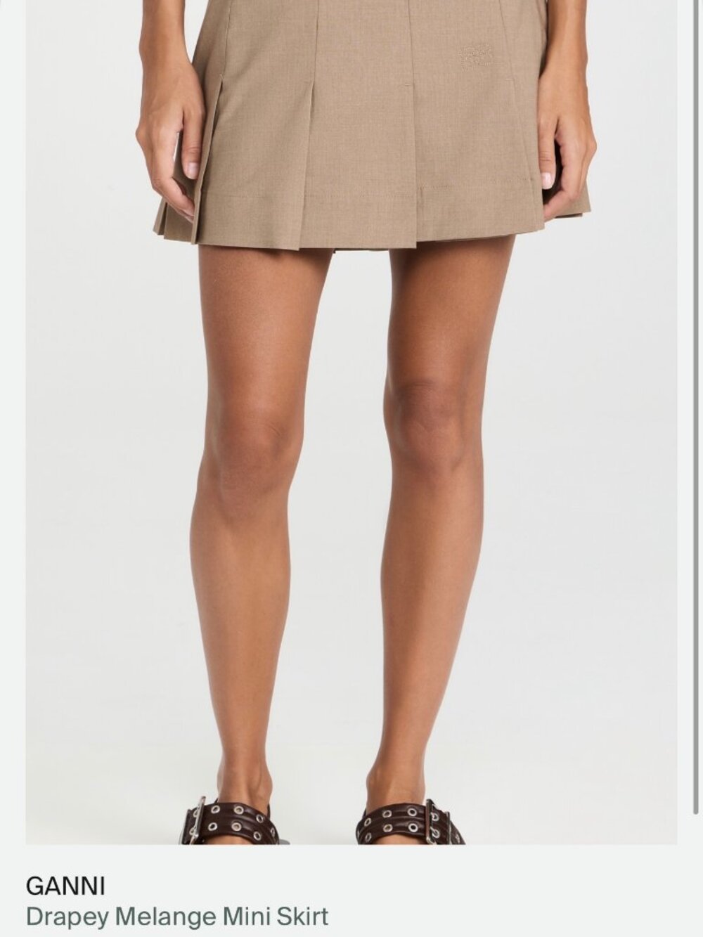 GANNI Drapey Melange Pleated Mini Skirt Tiger's Eye EU 36